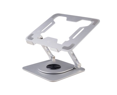 Ewent Soporte de Sobremesa para Portatil - Aluminio - Rotacion 360 - Ajustable - Base Antideslizante - Ajustable - Plegable - Color Plateado/Gris