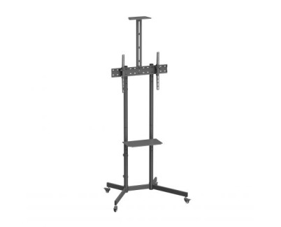 Ewent Soporte de Suelo con Ruedas para Pantallas 37\"-70\" - Bloqueo de Ruedas - Bandejas - Peso Max 50Kg - VESA 600X400mm - Color Negro