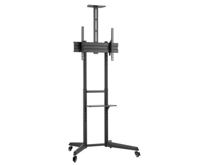 Ewent Soporte de Suelo para TV hasta 70\" - Bandeja Auxiliar - Altura Ajustable - Gestion de Cables - VESA Maximo 600x400 - Peso Maximo 50kg - Ruedas con Bloqueo - 871x678x1966mm - Color Negro
