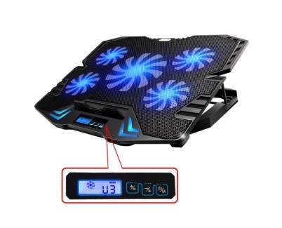 Ewent Soporte para Portatil - 5 Ventiladores Silenciosos hasta 17\" - 2 Puertos USB - 5 Velocidades de Ventilador - 2 Modos de Enfriamiento - Color Negro