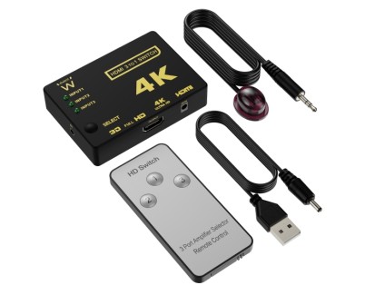 Ewent Switch Conmutador HDMI 3 a 1 - Resolucion 4K - Mando a Distancia - Incluye Cable de Alimentacion e IR - Color Negro