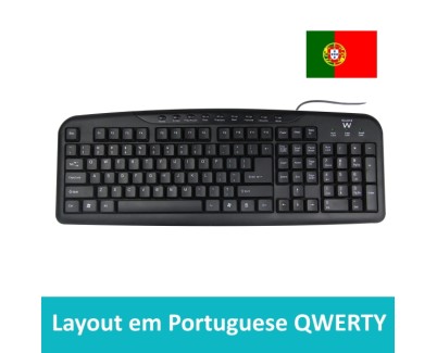 Ewent Teclado con Cable USB - Disposicion Portuguesa QWERTY PT - Plastico ABS - Teclas Silenciosas - Cable de 1.2m - Color Negro
