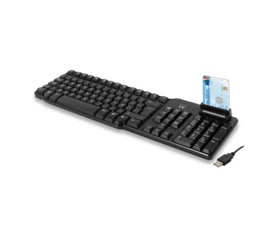 Ewent Teclado con Cable USB - Lector de Tarjetas Inteligentes - Cable de 1.5m - Disposicion Italiana QWERTY IT - Plastico ABS - Color Negro