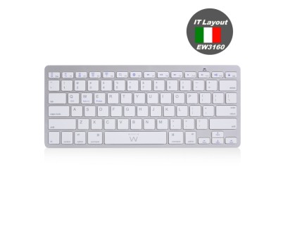 Ewent Teclado de Viaje - Modo Ahorro de Energia - Bluetooth 3.0 - Disposicion Italiana QWERTY IT - Color Plata