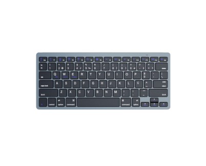 Ewent Teclado de Viaje - Modo Ahorro de Energia - Bluetooth 3.0 - Disposicion Portuguesa QWERTY PT - 2x Bateria AAA (Incluida) - 18 Teclas Multimedia - Color Negro/Gris