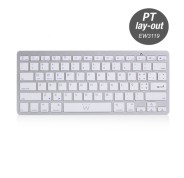 Ewent Teclado de Viaje - Modo Ahorro de Energia - Bluetooth 3.0 - Disposicion Portuguesa QWERTY PT - Alcance hasta 10m - Color Plata/Blanco