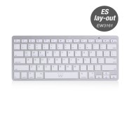 Ewent Teclado Inalambrico - 2x Baterias AAA - Disposicion QWERTY ES - Ultradelgado - Bluetooth - Color Plata/Blanco