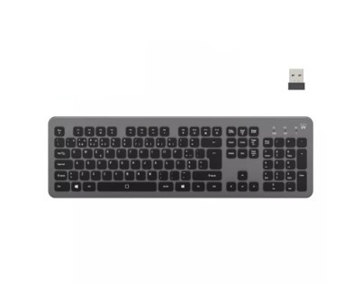 Ewent Teclado Inalambrico - Bateria de Litio Recargable de 300mAh - Disposicion Portuguesa QWERTY PT - Retroiluminacion - Teclas de Bajo Perfil y Silenciosas - Color Negro/Gris