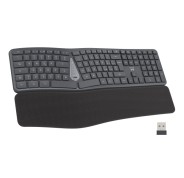 Ewent Teclado Inalambrico - Ergonomico - Bateria de Litio Recargable de 300mAh - Disposicion Portuguesa QWERTY PT - Teclas de Bajo Perfil y Silenciosas - Color Negro
