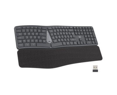 Ewent Teclado Inalambrico - Ergonomico - Bateria de Litio Recargable de 300mAh - Disposicion Portuguesa QWERTY PT - Teclas de Bajo Perfil y Silenciosas - Color Negro