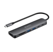 Ewent USB-C Dock 7 en 1 - 1x USB-C, 2x USB-A 3.2 Gen1, 1x HDMI 4K/60Hz, 1x SD/TF 2.0, 1x MicroSD, 1x USB-C PD 100W - Color Gris