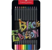 Faber-Castell Black Edition Caja Metalica de 12 Lapices de Colores - Mina Supersuave - Madera Negra - Ideales para Dibujo sobre Papel Claro, Oscuro y de Colores - Colores Surtidos