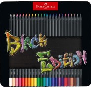 Faber-Castell Black Edition Caja Metalica de 24 Lapices de Colores - Mina Supersuave - Madera Negra - Ideales para Dibujo sobre Papel Claro, Oscuro y de Colores - Colores Surtidos