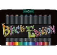 Faber-Castell Black Edition Caja Metalica de 36 Lapices de Colores - Mina Supersuave - Madera Negra - Ideales para Dibujo sobre Papel Claro, Oscuro y de Colores - Colores Surtidos