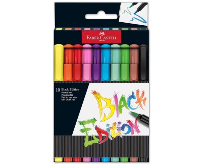 Faber-Castell Black Edition Pack de 10 Rotuladores Punta Pincel - Tinta a Base de Colorantes Alimentarios - Colores Surtidos