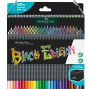 Faber-Castell Black Edition Pack de 100 Lapices de Colores - Mina Supersuave - Madera Negra - Ideales para Dibujo sobre Papel Claro, Oscuro y de Colores - Colores Surtidos