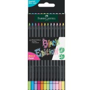 Faber-Castell Black Edition Pack de 12 Lapices de Colores Neon+Pastel - Mina Supersuave - Madera Negra - Ideales para Dibujo sobre Papel Claro, Oscuro y de Colores - Colores Surtidos