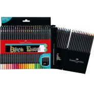 Faber-Castell Black Edition Pack de 50 Lapices de Colores - Mina Supersuave - Madera Negra - Ideales para Dibujo sobre Papel Claro, Oscuro y de Colores - Colores Surtidos