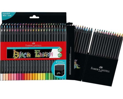 Faber-Castell Black Edition Pack de 50 Lapices de Colores - Mina Supersuave - Madera Negra - Ideales para Dibujo sobre Papel Claro, Oscuro y de Colores - Colores Surtidos