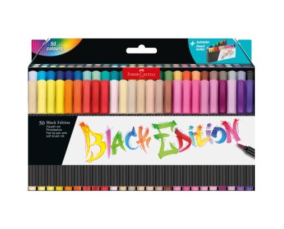 Faber-Castell Black Edition Pack de 50 Rotuladores Punta Pincel - Tinta a Base de Colorantes Alimentarios - Colores Surtidos