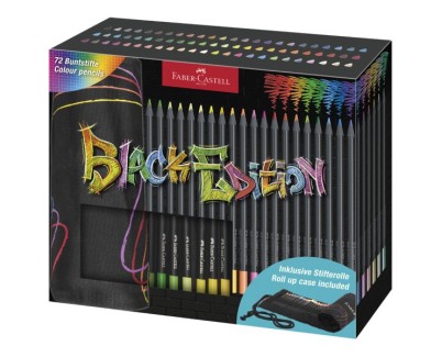 Faber-Castell Black Edition Pack Enrollable de 72 Lapices de Colores - Mina Supersuave - Madera Negra - Ideales para Dibujo sobre Papel Claro, Oscuro y de Colores - Colores Surtidos