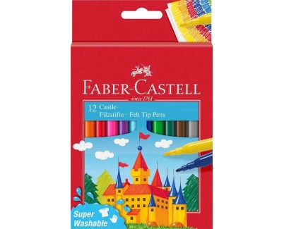 Faber-Castell Castle Pack de 12 Rotuladores - Tinta con Base de Agua Lavable - Colores Surtidos