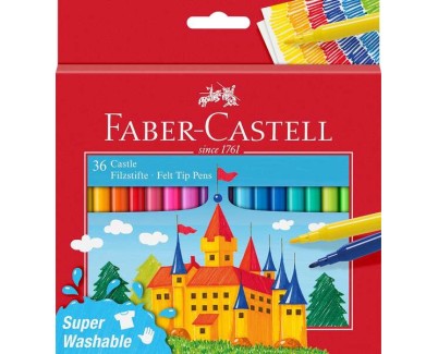 Faber-Castell Castle Pack de 36 Rotuladores - Tinta con Base de Agua Lavable - Colores Surtidos