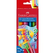 Faber-Castell Classic Colour Acuarelable Pack de 12 Lapices de Colores Hexagonales Acuarelables + Pincel - Resistencia a la Rotura - Colores Surtidos