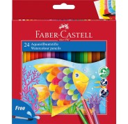 Faber-Castell Classic Colour Acuarelable Pack de 24 Lapices de Colores Hexagonales Acuarelables + Pincel - Resistencia a la Rotura - Colores Surtidos