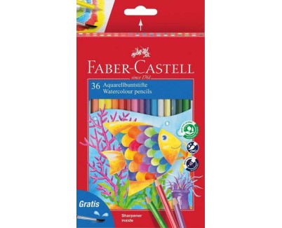 Faber-Castell Classic Colour Acuarelable Pack de 36 Lapices de Colores Hexagonales Acuarelables + Pincel - Resistencia a la Rotura - Colores Surtidos