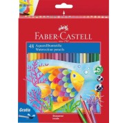 Faber-Castell Classic Colour Acuarelable Pack de 48 Lapices de Colores Hexagonales Acuarelables + Pincel - Resistencia a la Rotura - Colores Surtidos