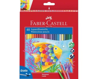 Faber-Castell Classic Colour Acuarelable Pack de 48 Lapices de Colores Hexagonales Acuarelables + Pincel - Resistencia a la Rotura - Colores Surtidos