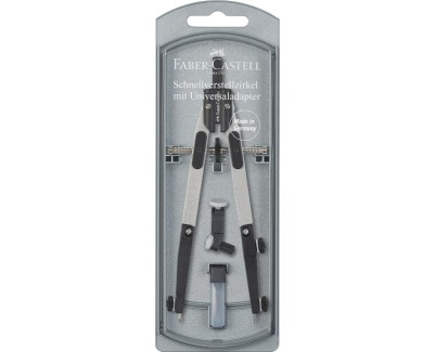 Faber-Castell Compas de Ajuste Rapido 3.5mm - Articulaciones en ambos Brazos - Para Circunferencias de hasta Ø 390mm - Accesorios de Recambio - Adaptador Universal