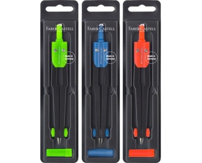 Faber-Castell Compas Escolar - Circunferencias de hasta Ø 360mm - Incluye Bote de Minas - Colores Surtidos