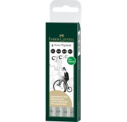 Faber-Castell Ecco Pigment Pack de 4 Rotuladores Calibrados 0.1, 0.3, 0.5, 0.7mm - Punta Engastada en Metal - Tinta Pigmentada Resistente al Agua y a la Luz - Color Negro