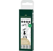 Faber-Castell Ecco Pigment Pack de 4 Rotuladores Calibrados 0.2, 0.4, 0.6, 0.8mm - Punta Engastada en Metal - Tinta Pigmentada Resistente al Agua y a la Luz - Color Negro