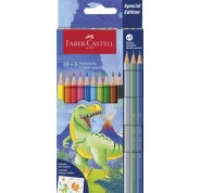 Faber-Castell Edicion Dinosaurios Pack de 13 Lapices de Colores Hexagonales - 10 Colores Clasicos + 3 Colores Metalizados - Incluye Pegatinas de Dinosaurios - Resistencia a la Rotura - Colores Surtidos