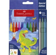 Faber-Castell Edicion Dinosaurios Pack de 13 Rotuladores de Colores - 10 Colores Clasicos + 3 Colores Metalizados - Incluye Pegatinas de Dinosaurios - Tinta a Base de Agua - Colores Surtidos