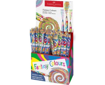 Faber-Castell Fantasia Expositor con 84 Lapices con Mina Multicolor - Modelos Standard y Jumbo - Cuerpo Triangular Decorado - Madera de Bosques Sostenibles