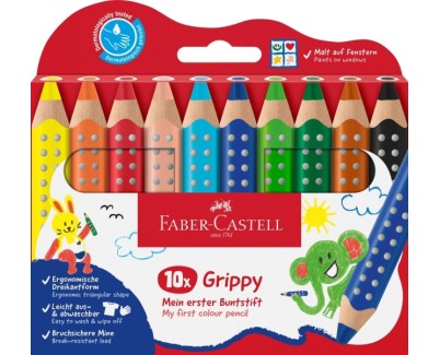 Faber-Castell Grippy Pack con 10 Lapices de Colores Gruesos Mina XXL Suave - Forma Triangular con Grip - Colores Surtidos