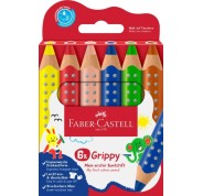 Faber-Castell Grippy Pack con 6 Lapices de Colores Gruesos Mina XXL Suave - Forma Triangular con Grip - Colores Surtidos
