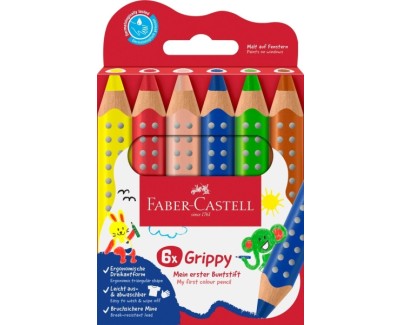 Faber-Castell Grippy Pack con 6 Lapices de Colores Gruesos Mina XXL Suave - Forma Triangular con Grip - Colores Surtidos