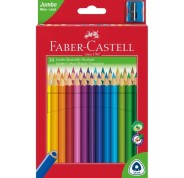 Faber-Castell Jumbo Junior Pack de 30 Lapices de Colores Triangulares + Sacapuntas - Mina Resistente a la Rotura - Lavable - Colores Surtidos