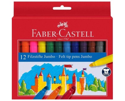 Faber-Castell Jumbo Pack de 12 Rotuladores Punta Gruesa - Tinta con Base de Agua Lavable - Colores Surtidos