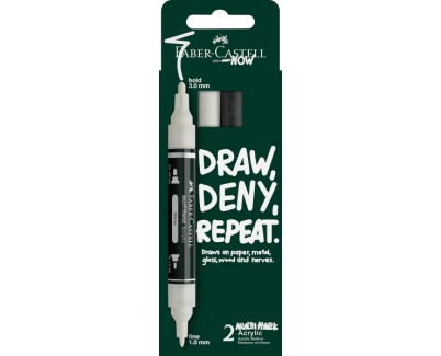 Faber-Castell Multimark Acrylic Pack con 2 Rotuladores Acrilicos Doble Punta - Puntas Redondas de 1mm y 3mm - Tinta Acrilica a Base de Agua - Colores Blanco y Negro