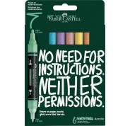 Faber-Castell Multimark Acrylic Pack con 6 Rotuladores Acrilicos Doble Punta - Puntas Redondas de 1mm y 3mm - Tinta Acrilica a Base de Agua - Colores Pastel Surtidos