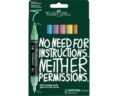 Faber-Castell Multimark Acrylic Pack con 6 Rotuladores Acrilicos Doble Punta - Puntas Redondas de 1mm y 3mm - Tinta Acrilica a Base de Agua - Colores Pastel Surtidos