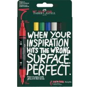 Faber-Castell Multimark Acrylic Pack con 6 Rotuladores Acrilicos Doble Punta - Puntas Redondas de 1mm y 3mm - Tinta Acrilica a Base de Agua - Colores Surtidos