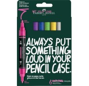Faber-Castell Multimark Acrylic Pack con 6 Rotuladores Acrilicos Doble Punta - Puntas Redondas de 1mm y 3mm - Tinta Acrilica a Base de Agua - Colores Vibrantes Surtidos