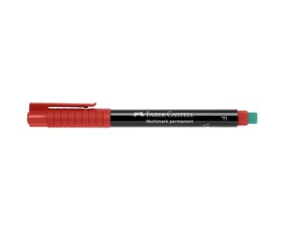 Faber-Castell Multimark Rotulador Permanente - Ancho de Trazo 0.6mm - Goma de Borrar Integrada - Resistente a la Luz y al Agua - Color Rojo